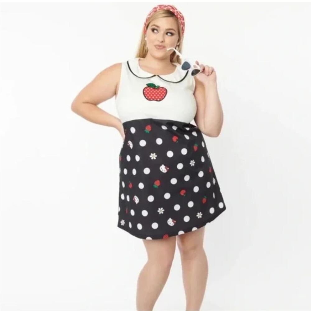 Hello Kitty Smak Parlour Apple Strawberry Polka Dot Mod Dress Sz 3X NWT Coquette